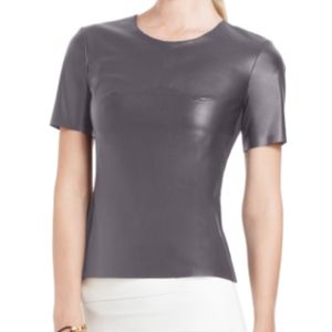 BCBG Faux Leather Short Sleeve Top